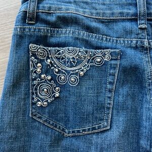 Baccini Embroidered Denim Maxi Skirt Boho Western Y2K Studded Jean Skirt Size 10